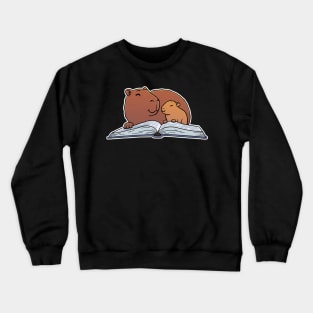 Capybara Mom Reading Book to Child Crewneck Sweatshirt